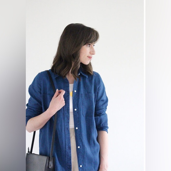 Everlane The Square Jean Denim Button Down Shirt in Dark Indigo Wash Size XS - Picture 4 of 12
